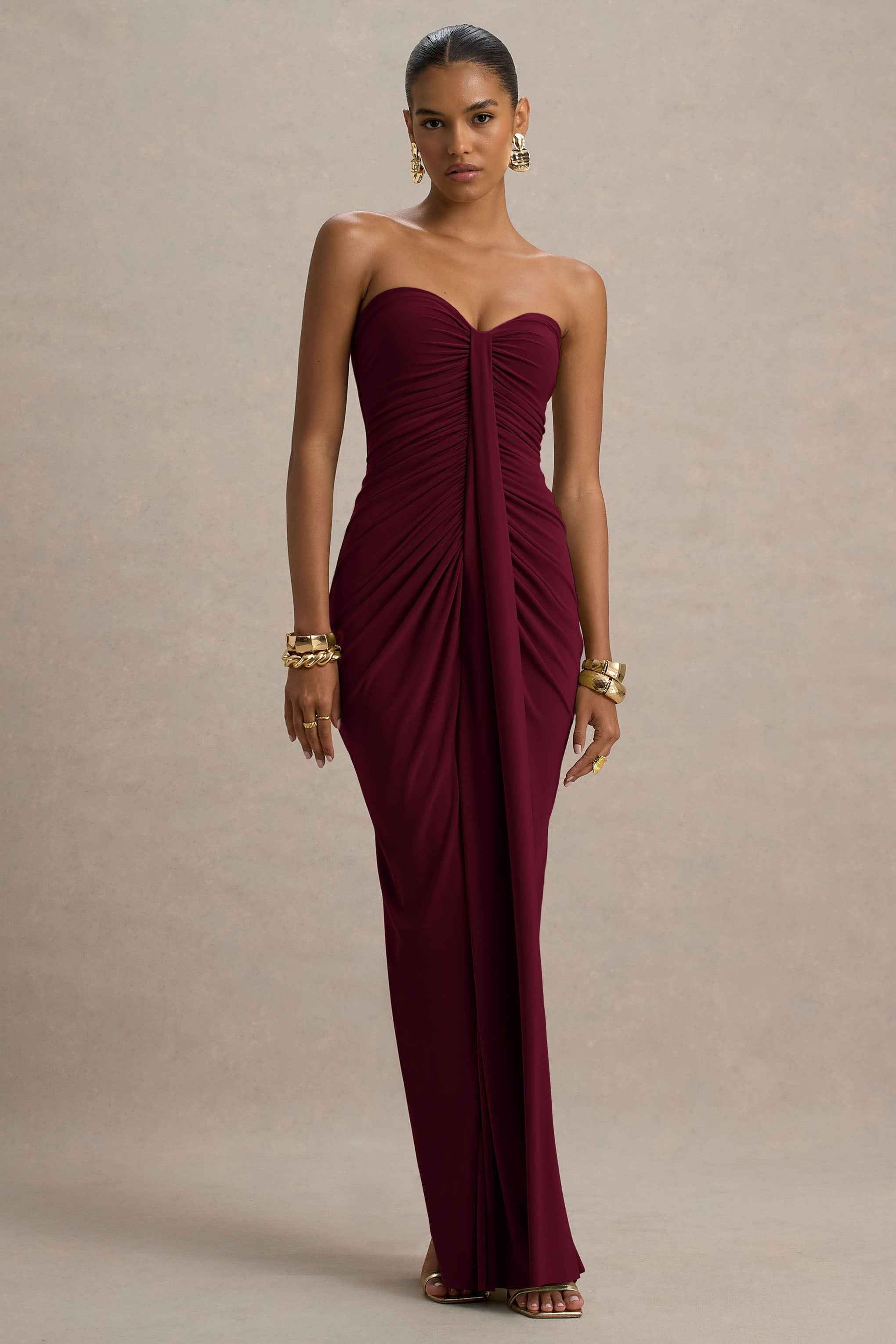 Ali Maxi Dress - Burgundy Ruched Wrap