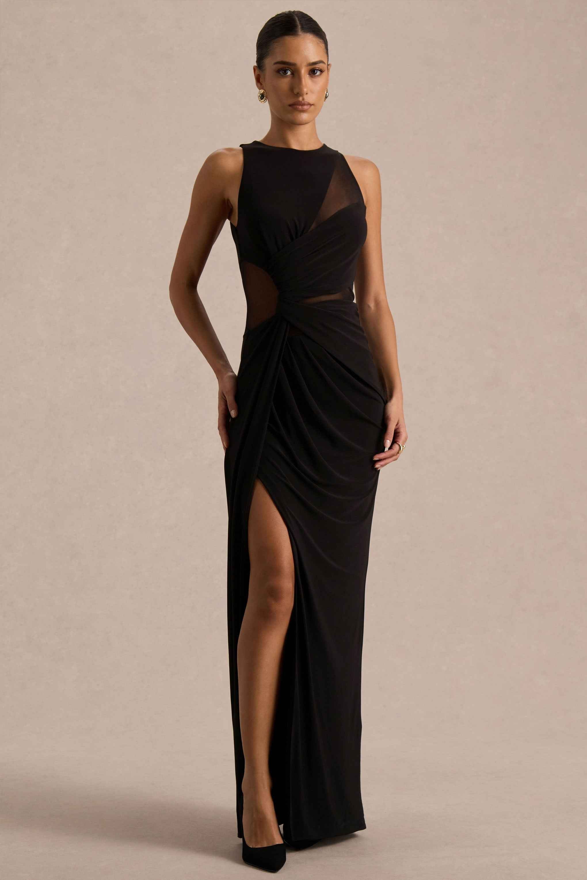 Black Crew-Neck Maxi Dress
