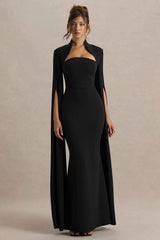 Black Square-Neck Maxi Dress With Cape Sleeves