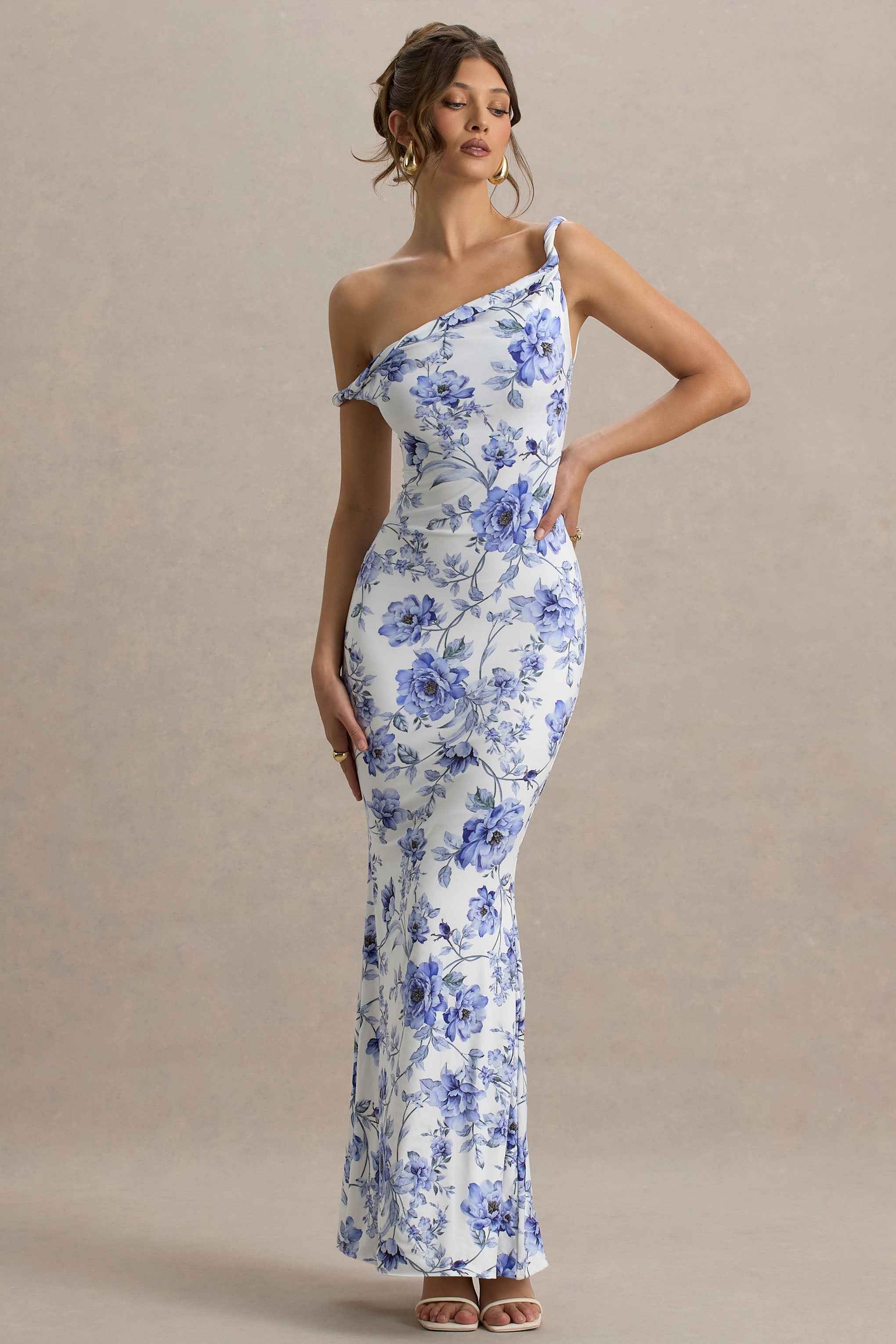 Lita Maxi Dress - Blue Floral Asymmetric