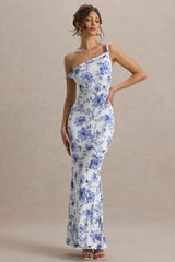 Lita Maxi Dress - Blue Floral Asymmetric