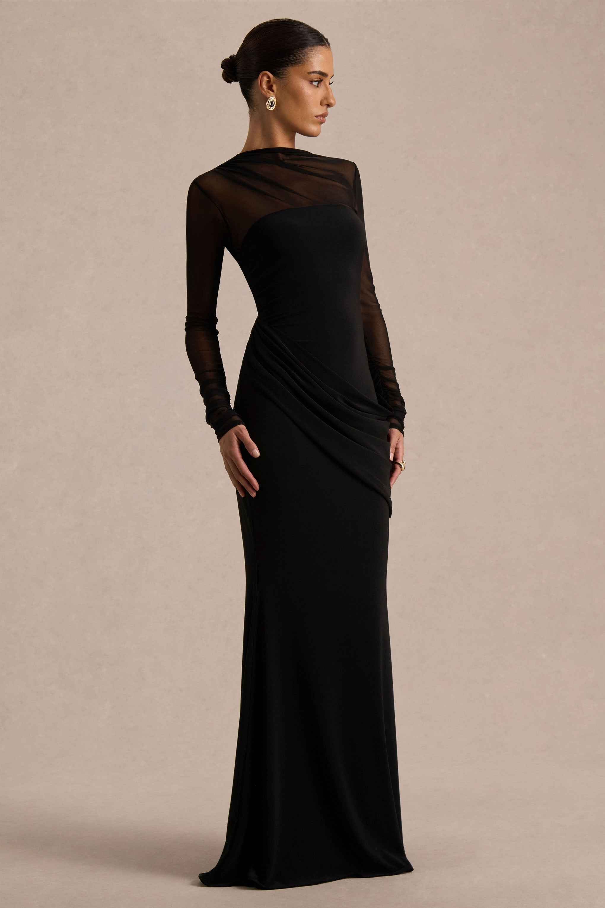 Deema Maxi Dress - Black Jersey Mesh