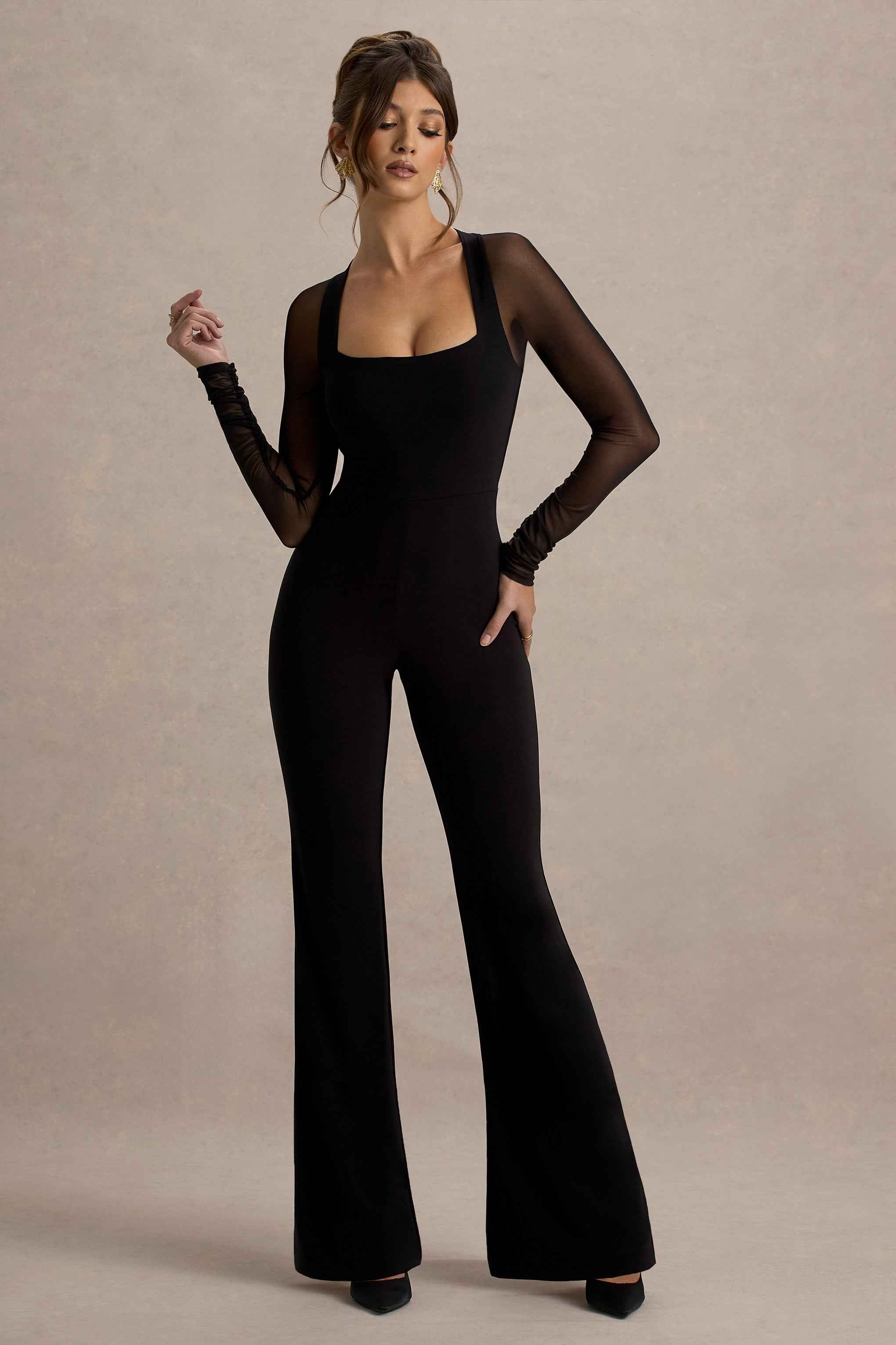 On Track Maxi Dress - Black Mesh Sleeves