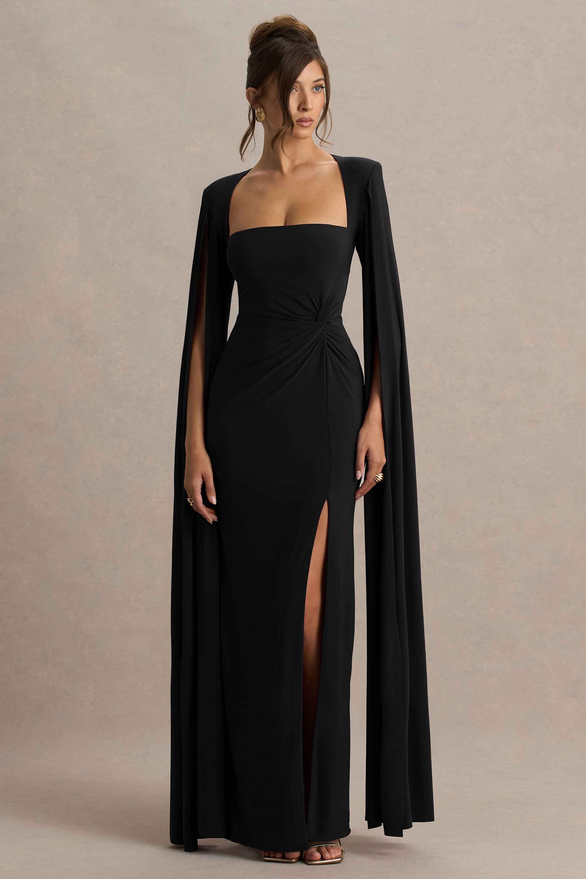 Claretta Maxi Dress - Black Cape Sleeves