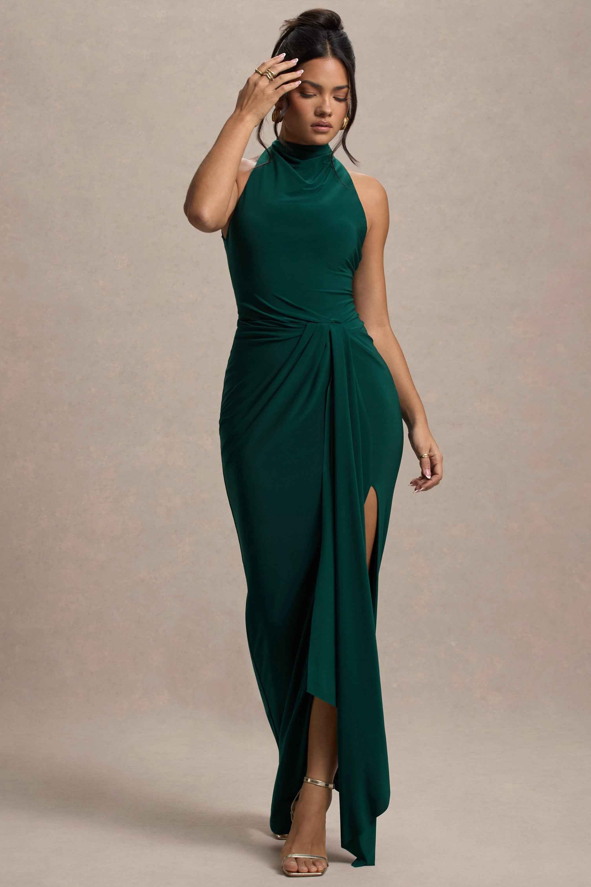 Khari Maxi Dress - Bottle Green Twist Drape