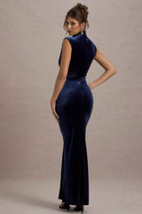 Abilene Maxi Dress - Navy Velvet High-Neck