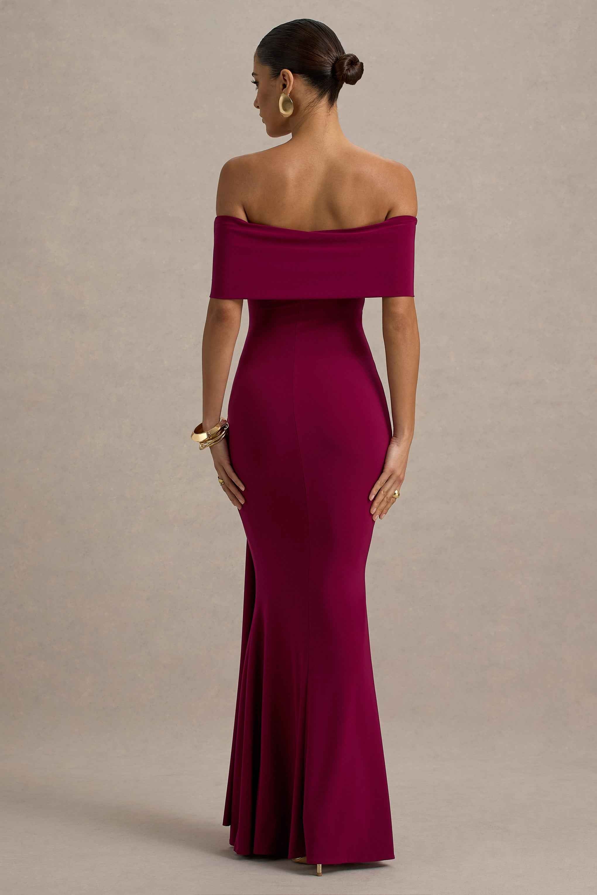 Delma Maxi Dress - Burgundy Bardot Ruched