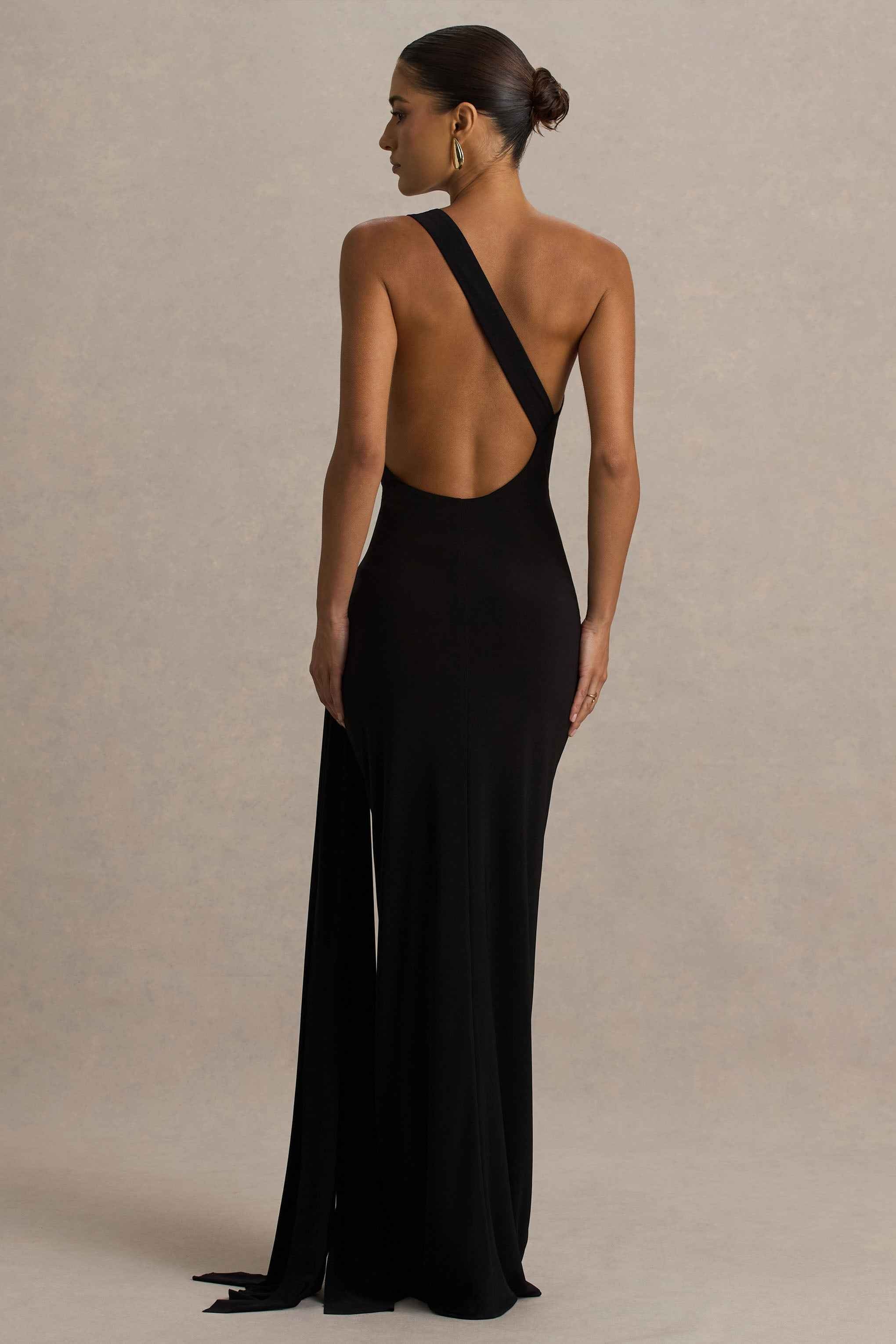 Bonnie Maxi Dress - Black Asymmetric Open-Back