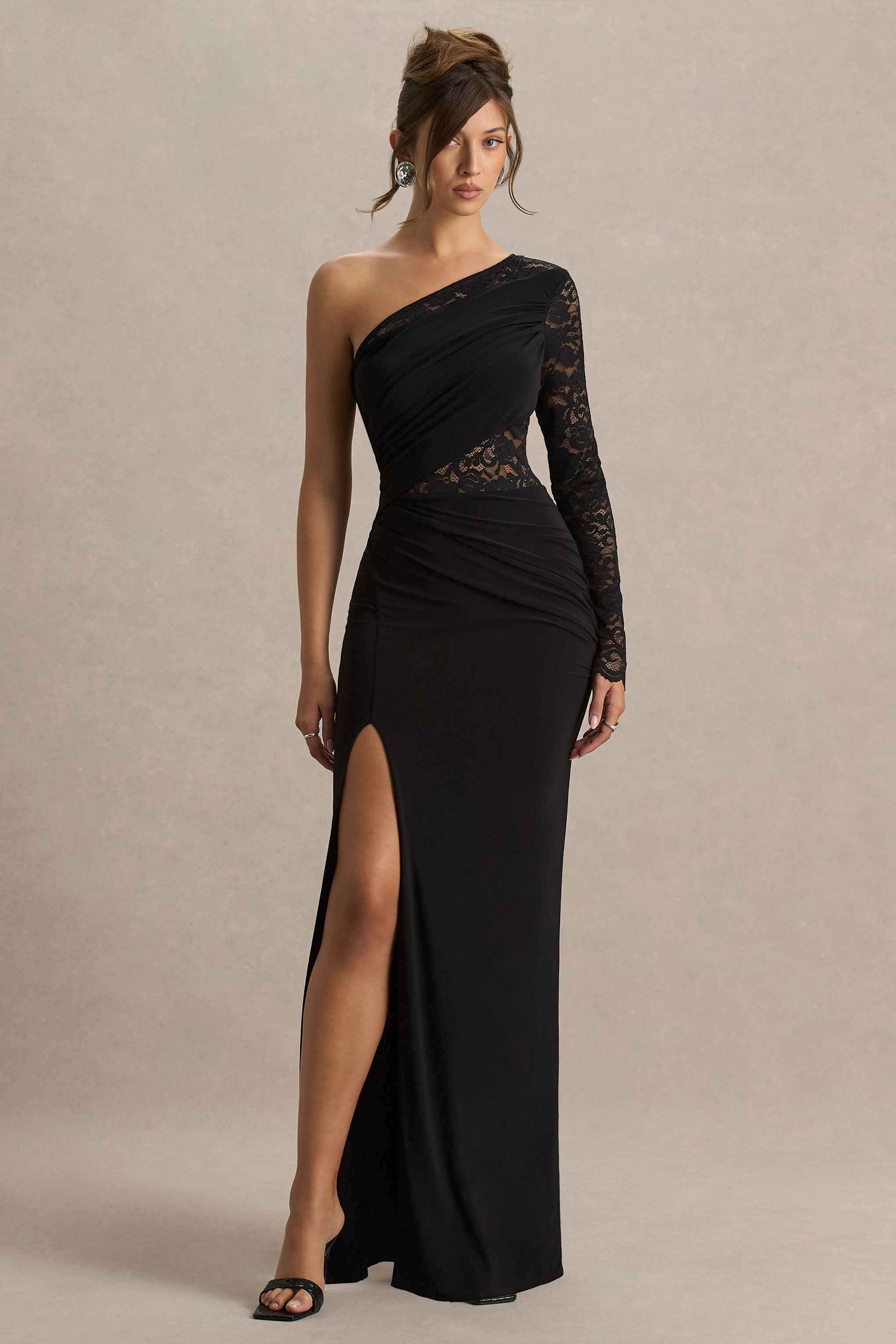 Melody Maxi Dress - Black Lace Asymmetric