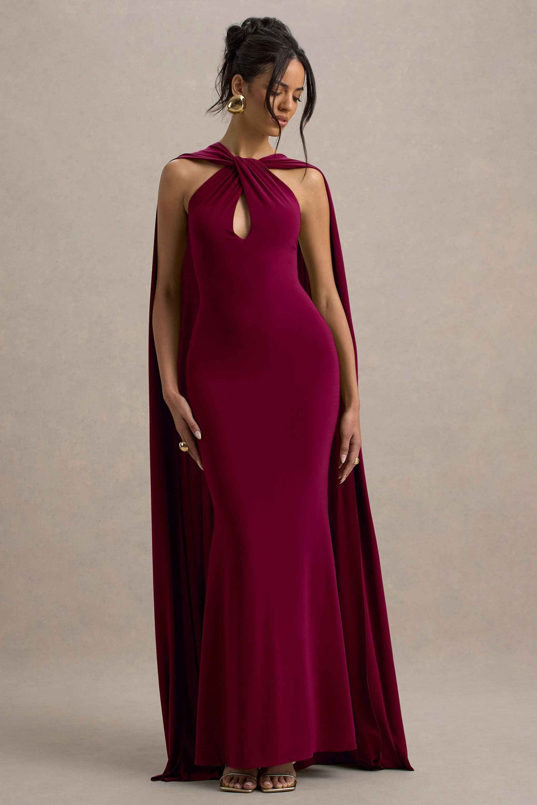 Rhoda Maxi Dress - Burgundy Twist Halter-Neck