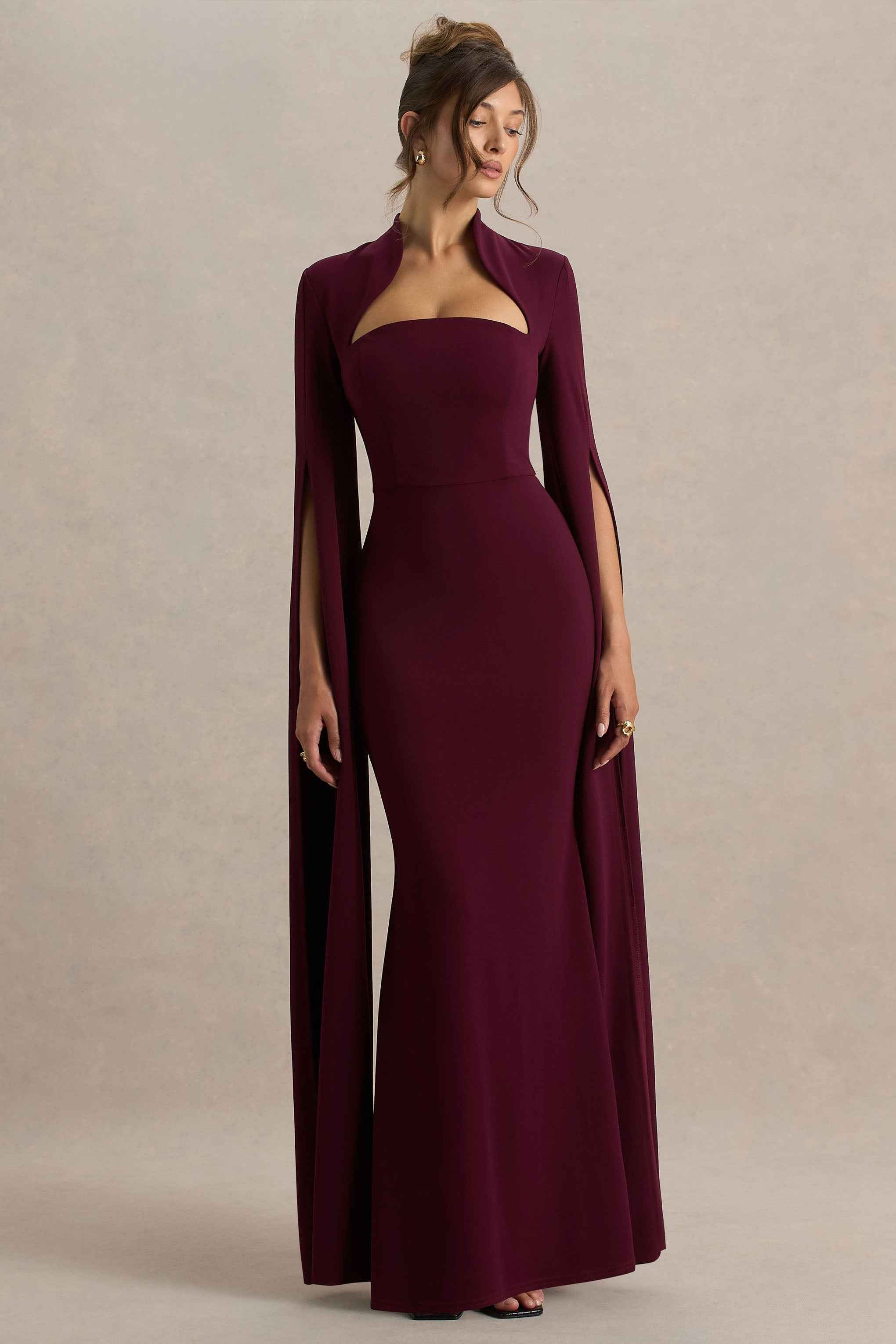 Esme Maxi Dress - Burgundy Cape Sleeves