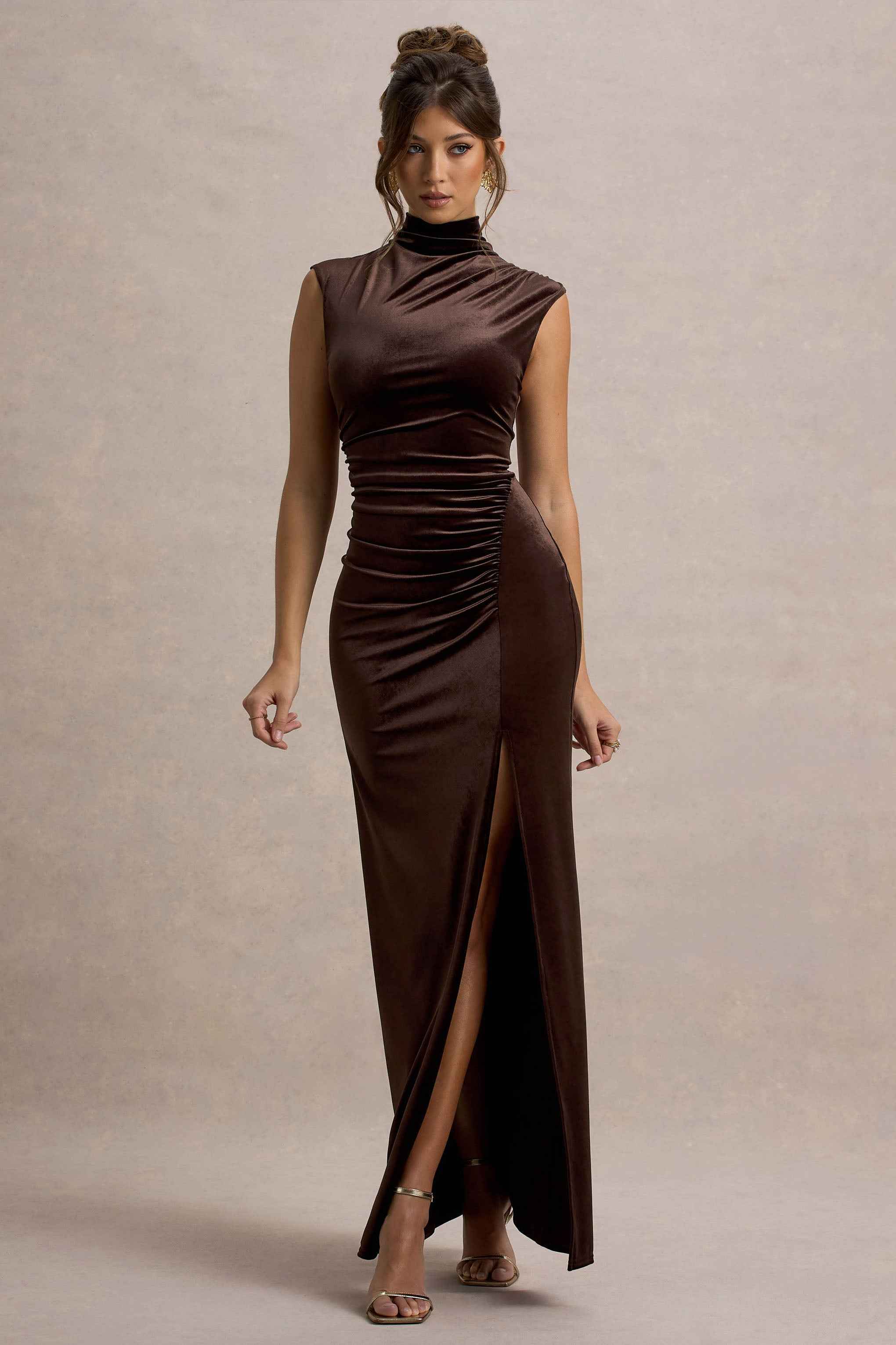 Abilene Maxi Dress - Chocolate Velvet High-Neck