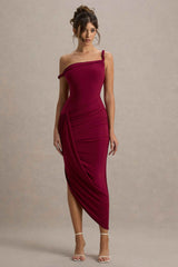 Burgundy Twisted Asymmetric Maxi Dress