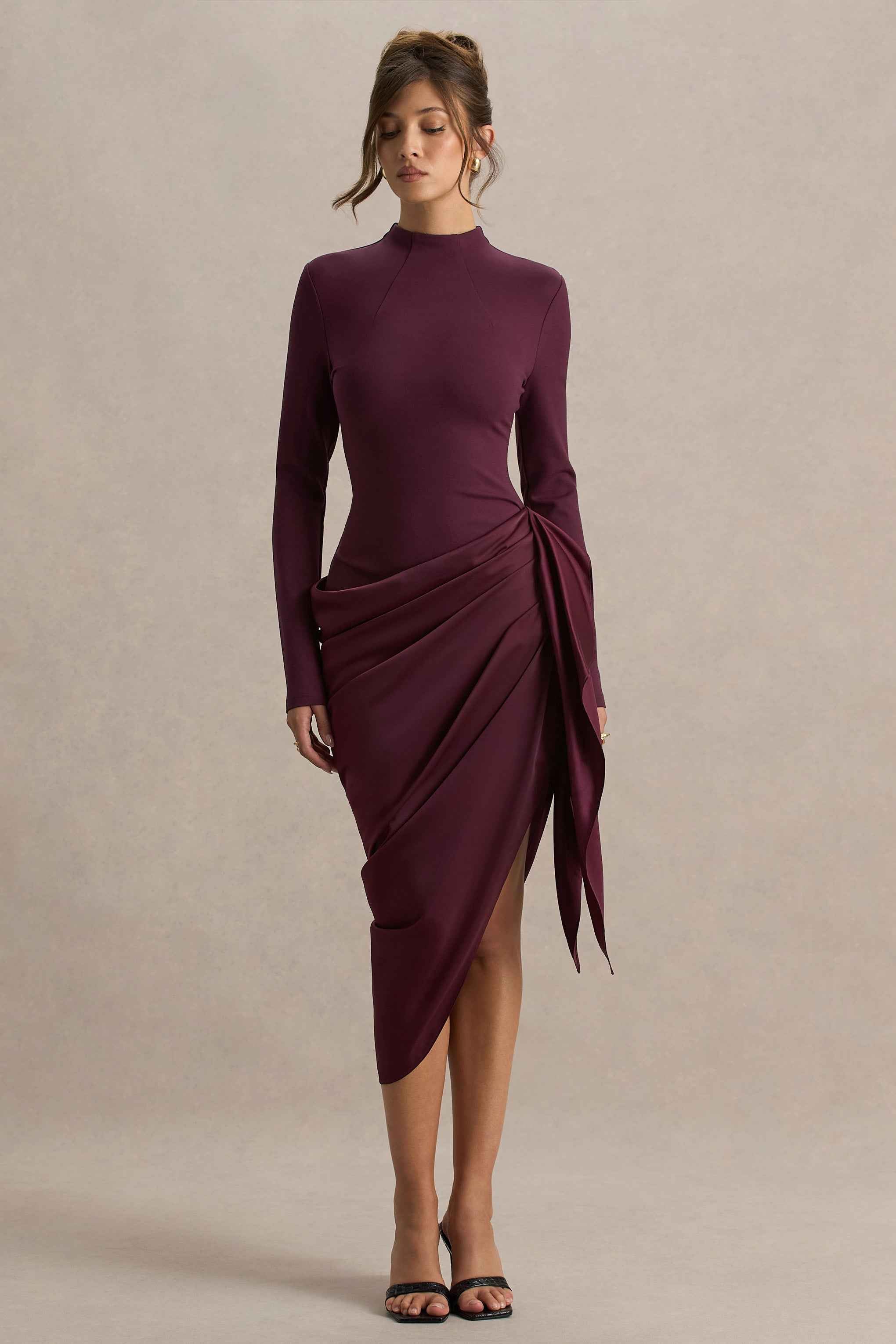 Raffie Midi Dress - Plum Satin Wrap