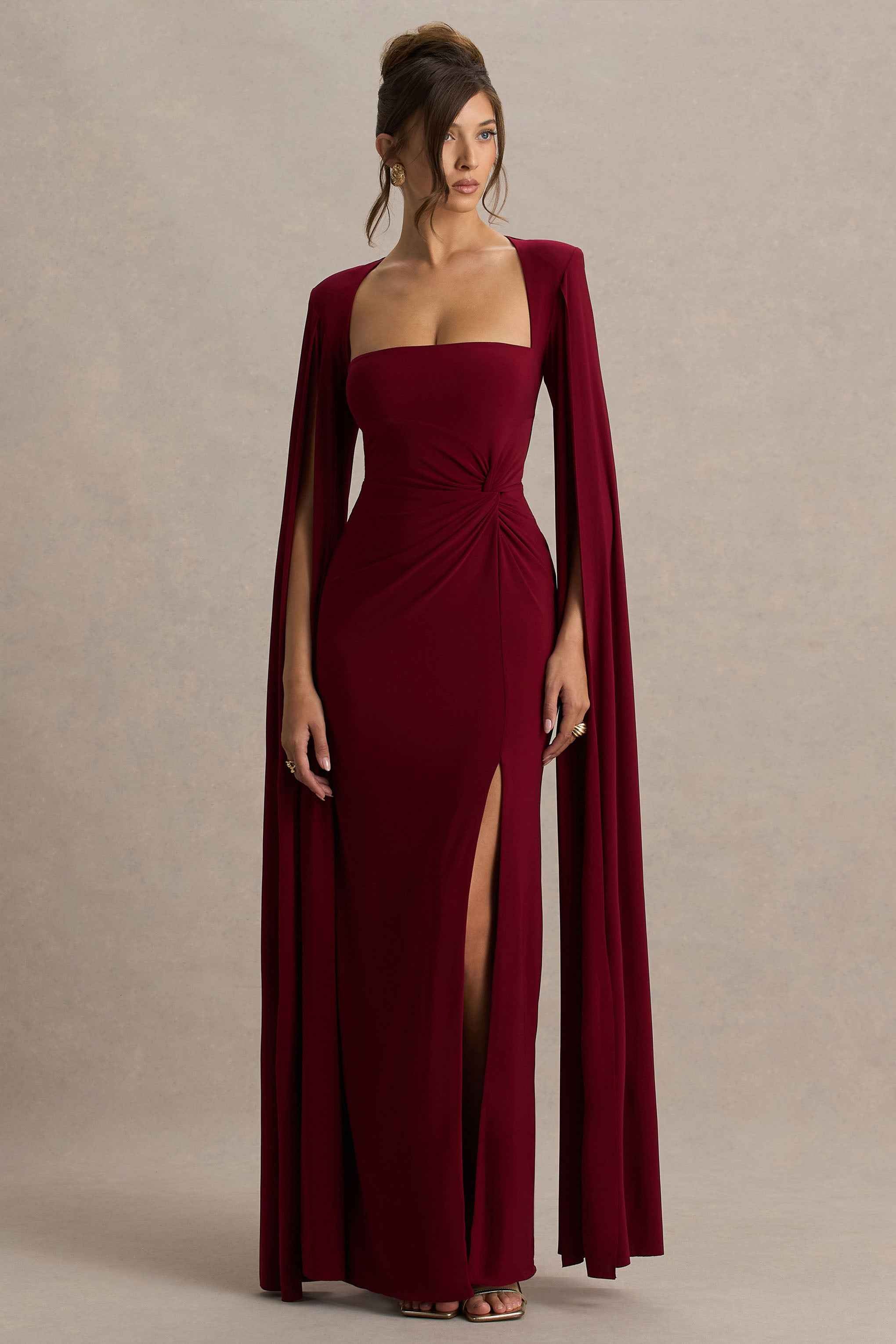 Claretta Maxi Dress - Berry Cape Sleeves