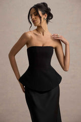 Ohio Maxi Dress - Black Strapless Satin