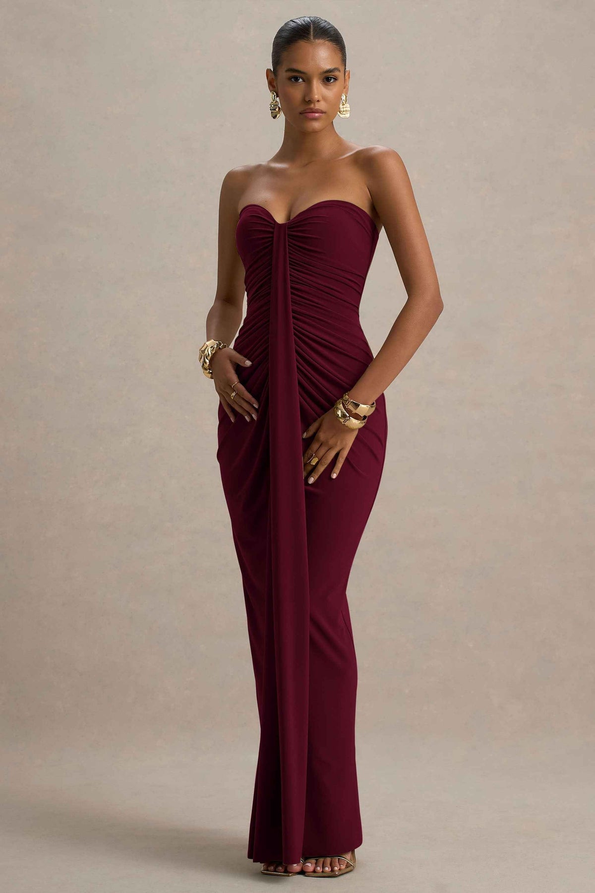 Ali Maxi Dress - Burgundy Ruched Wrap