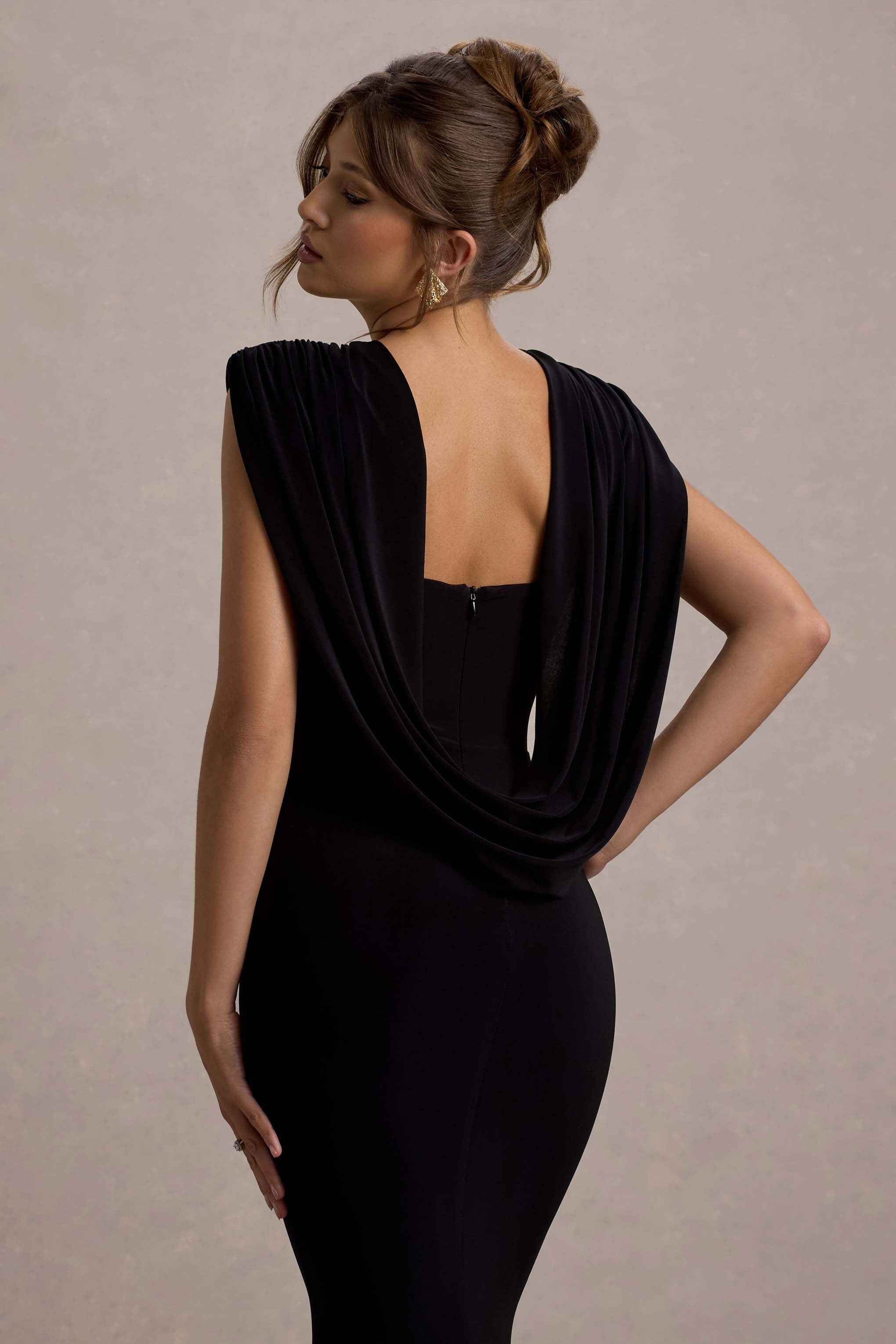 To The Moon Maxi Dress - Black Cowl-Back