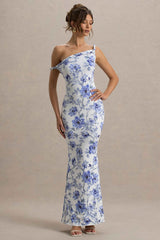 Lita Maxi Dress - Blue Floral Asymmetric