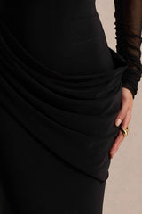 Deema Maxi Dress - Black Jersey Mesh