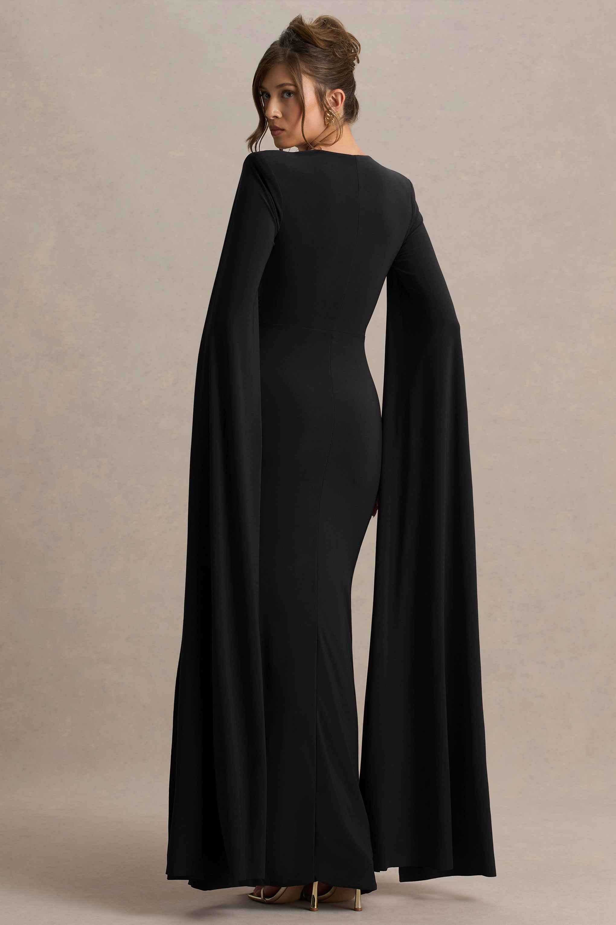 Claretta Maxi Dress - Black Cape Sleeves