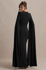 Claretta Maxi Dress - Black Cape Sleeves