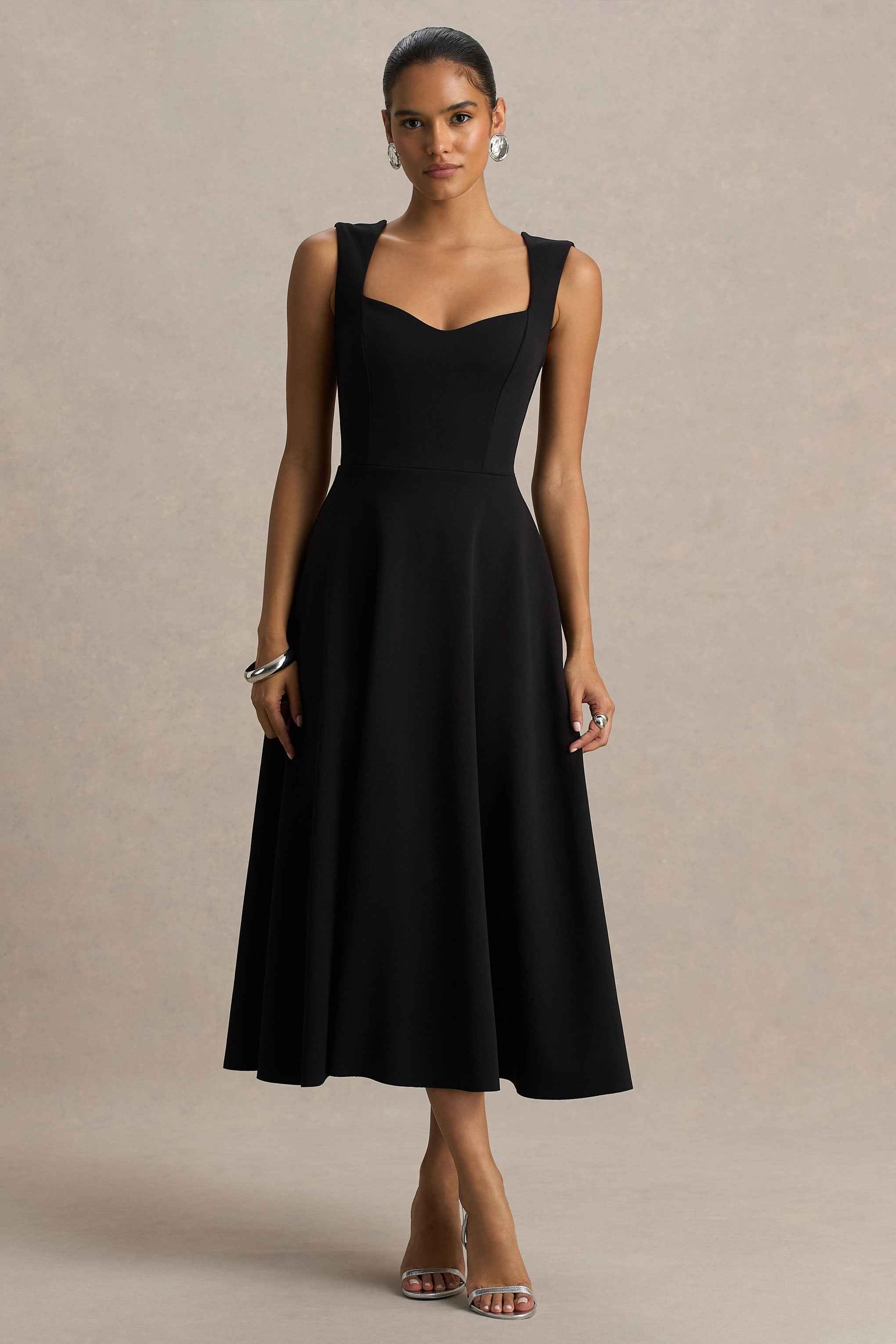 Andromeda Midi Dress - Black Sweetheart Skater