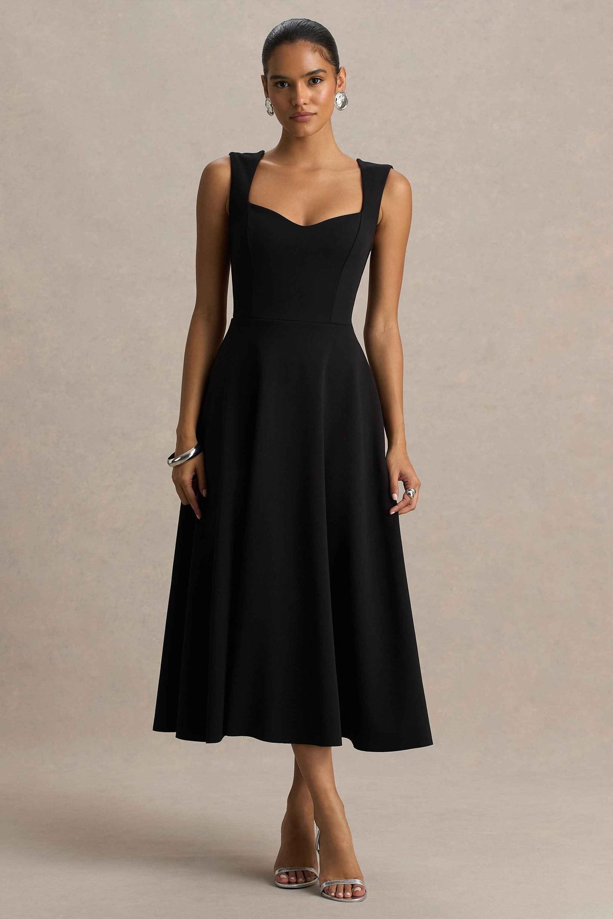 Andromeda Midi Dress - Black Sweetheart Skater
