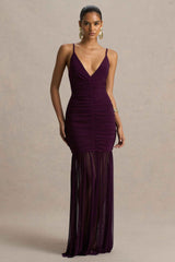 Pasqualina Maxi Dress - Plum Ruched Plunge Neck