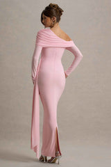 Valina Maxi Dress - Pink Ruched Asymmetric