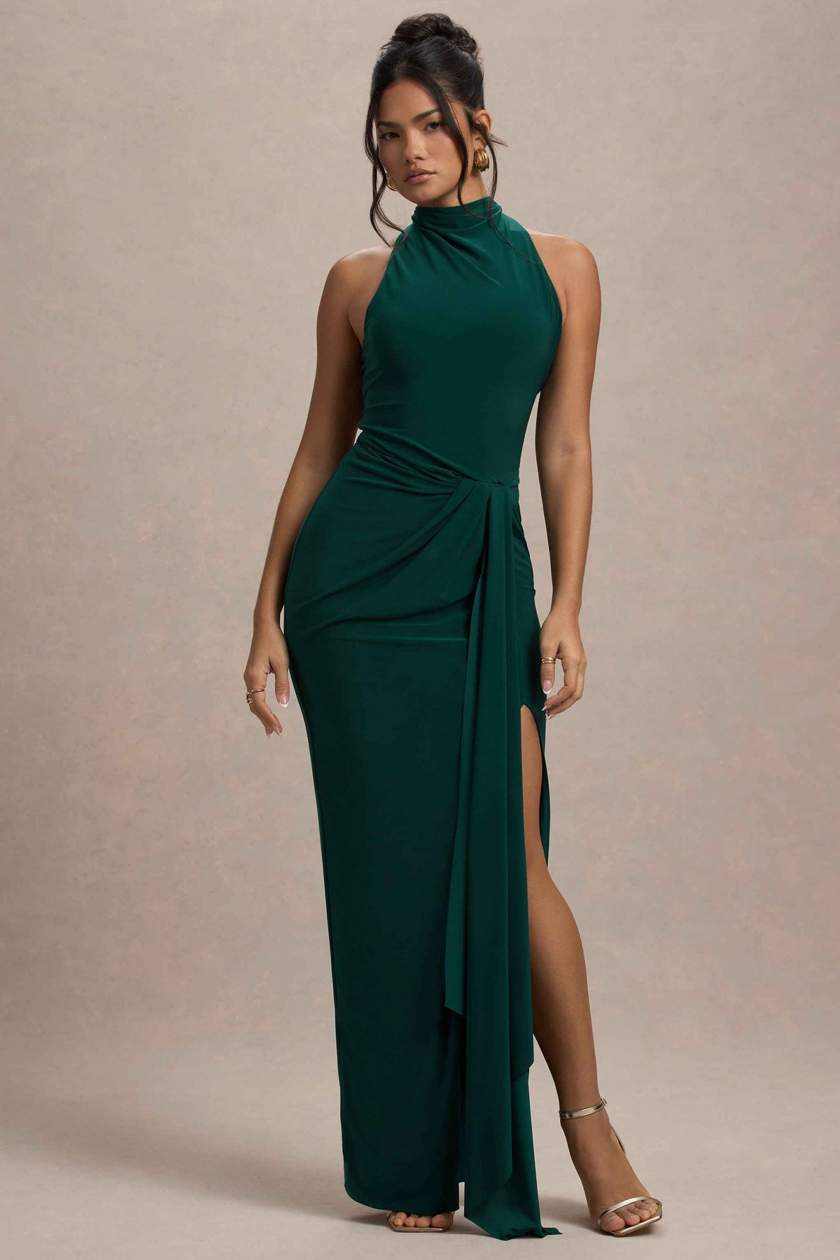 Khari Maxi Dress - Bottle Green Twist Drape