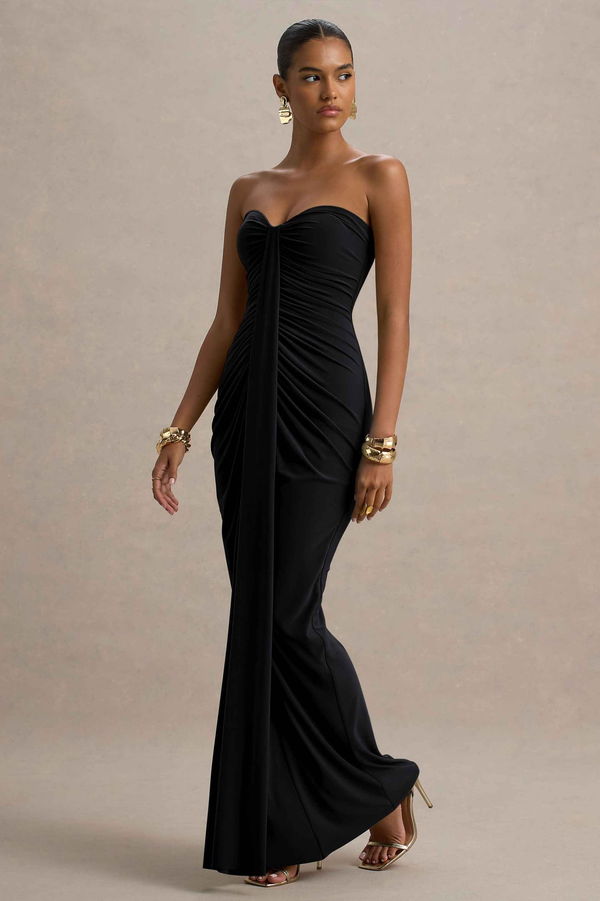 Ali Maxi Dress - Black Sweetheart Ruched