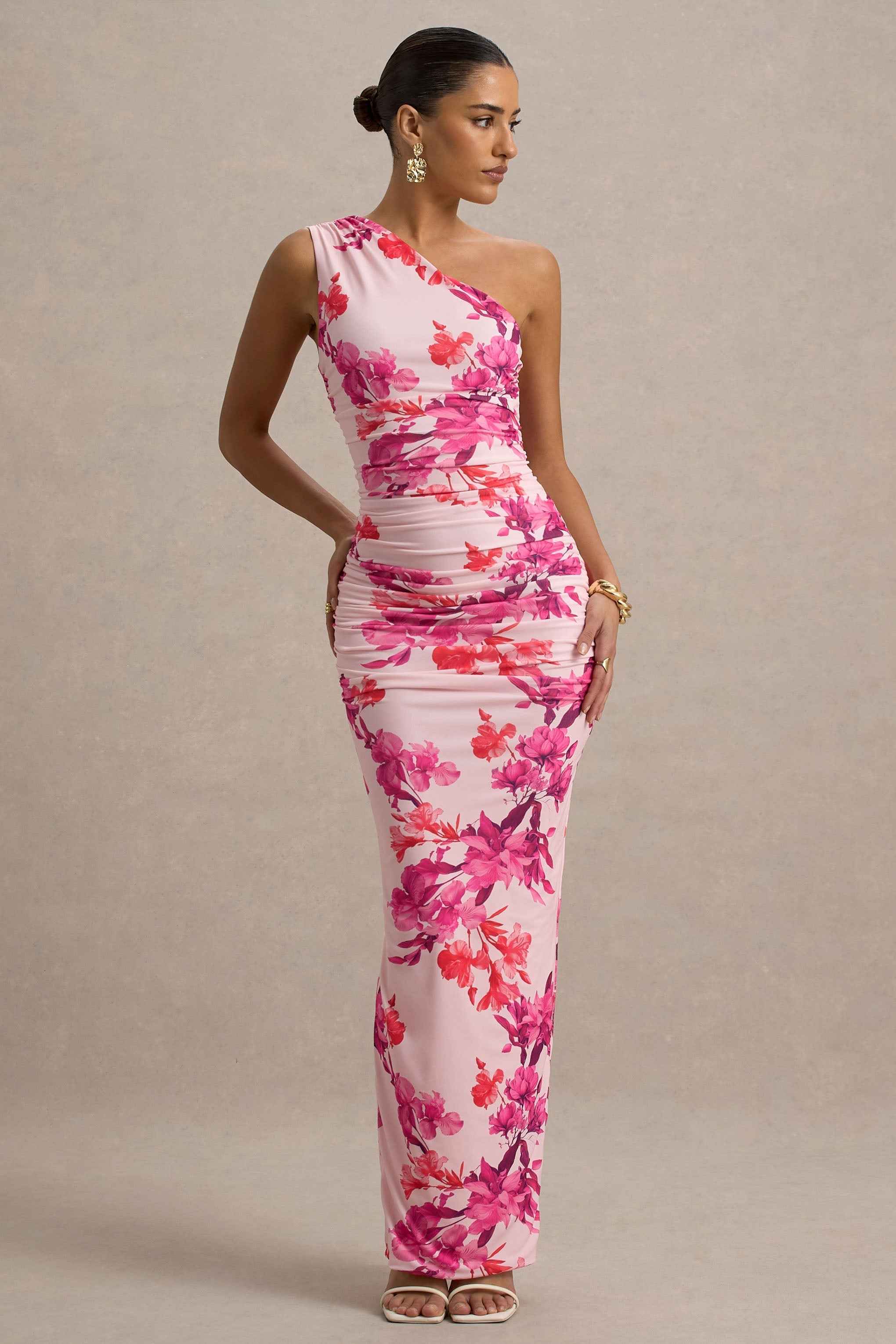 Dalarie Maxi Dress - Pink and Orange Floral Ruched