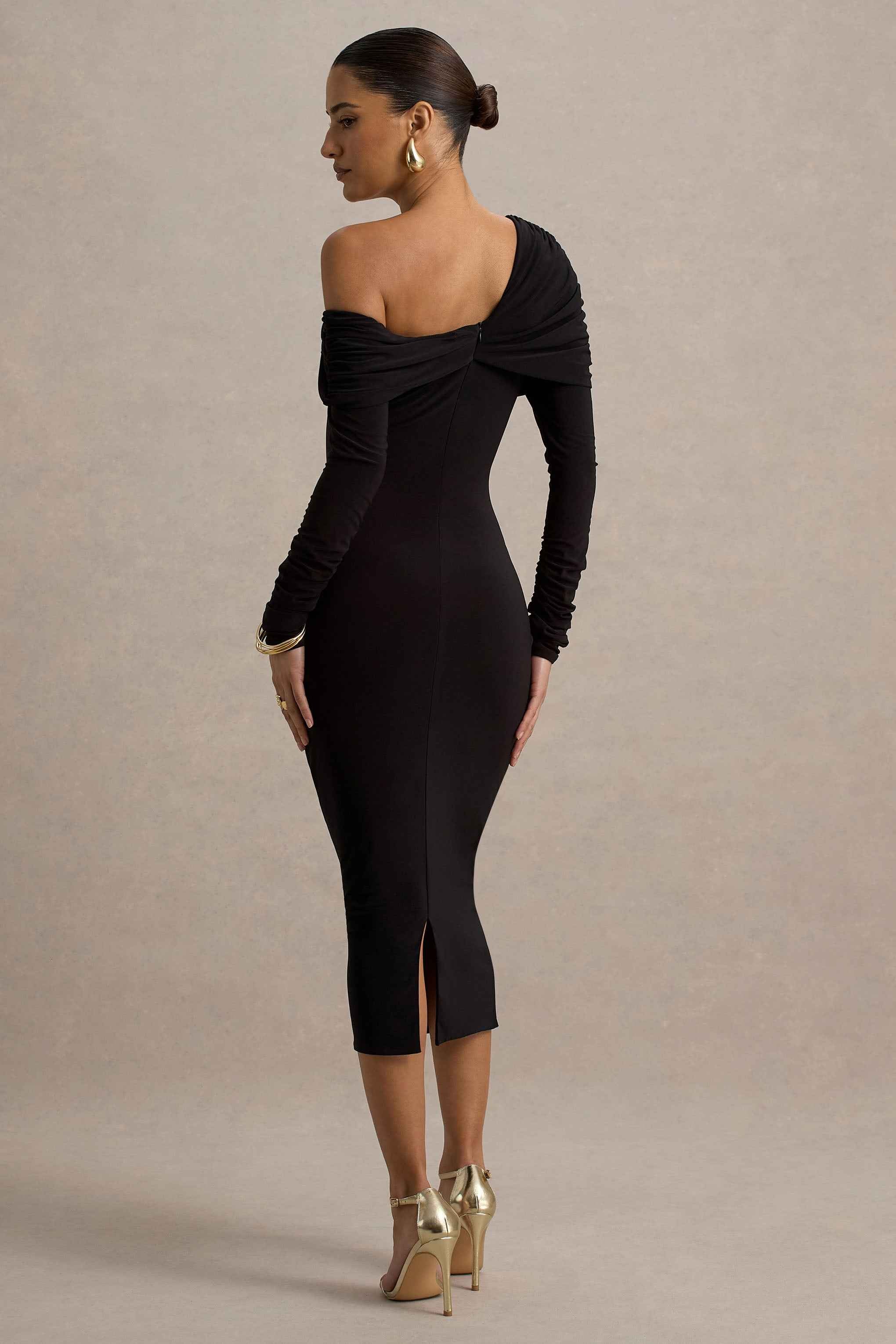 Cleo Midi Dress - Black Mesh Sleeves