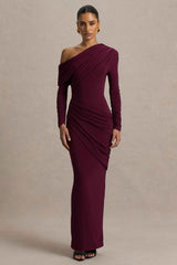 Perrie Maxi Dress - Burgundy Asymmetric Ruched