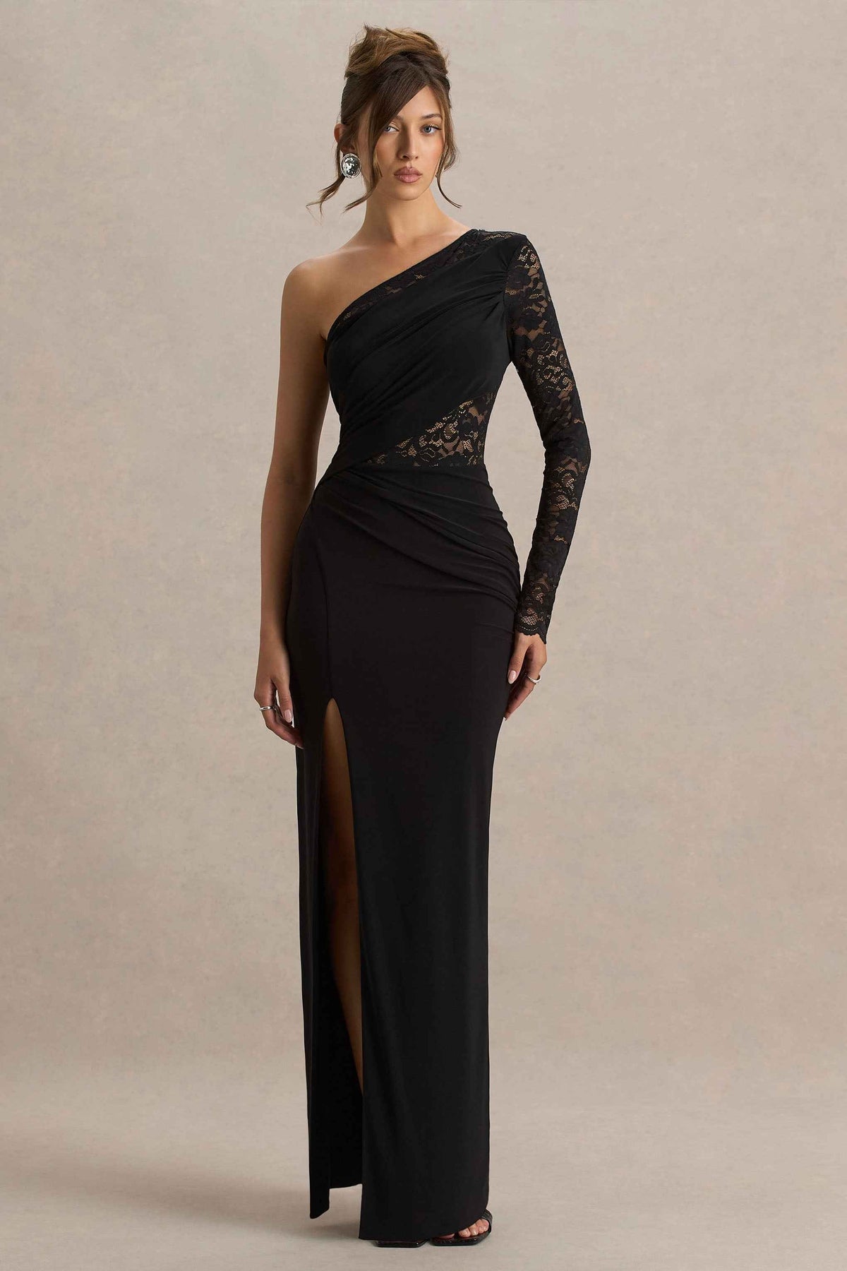 Melody Maxi Dress - Black Lace Asymmetric