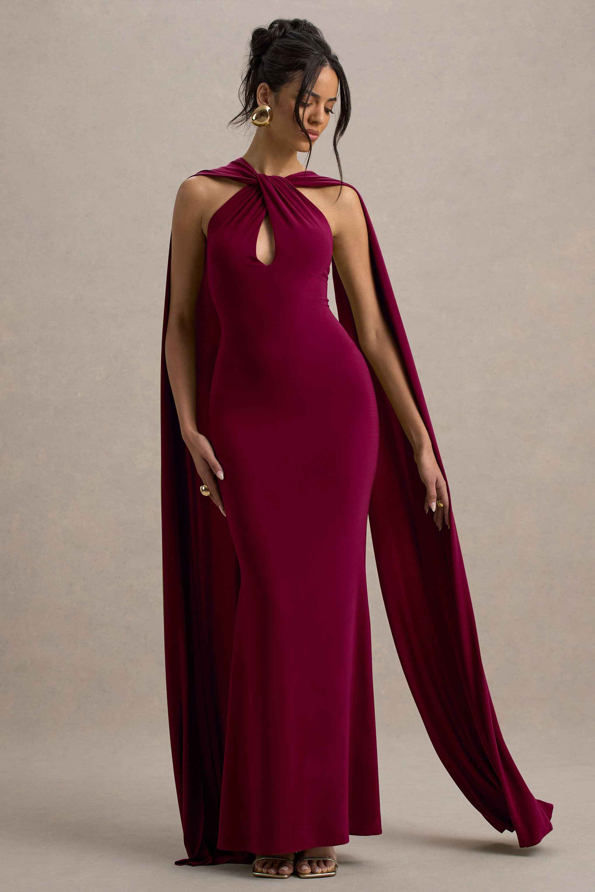 Rhoda Maxi Dress - Burgundy Twist Halter-Neck