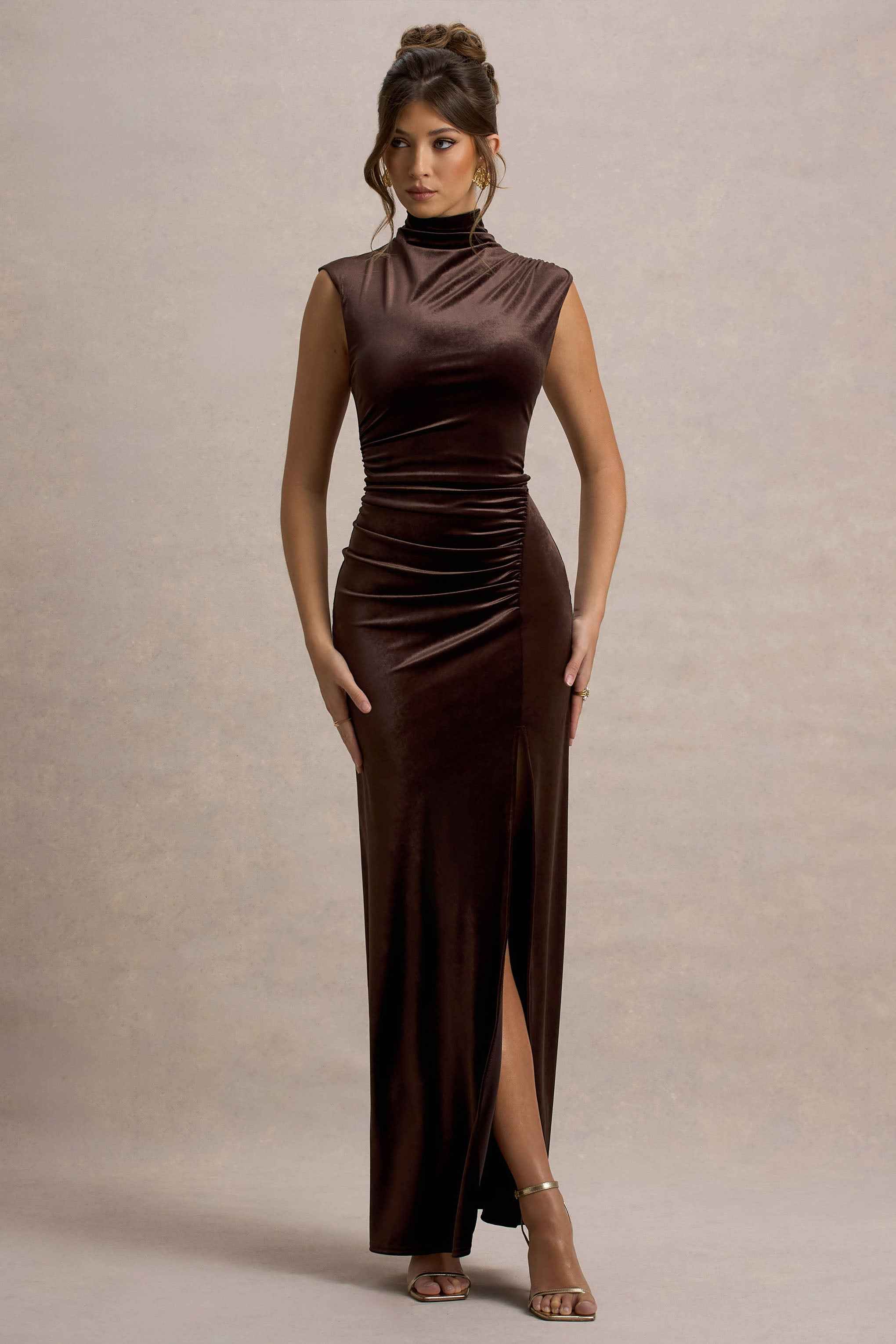 Abilene Maxi Dress - Chocolate Velvet High-Neck
