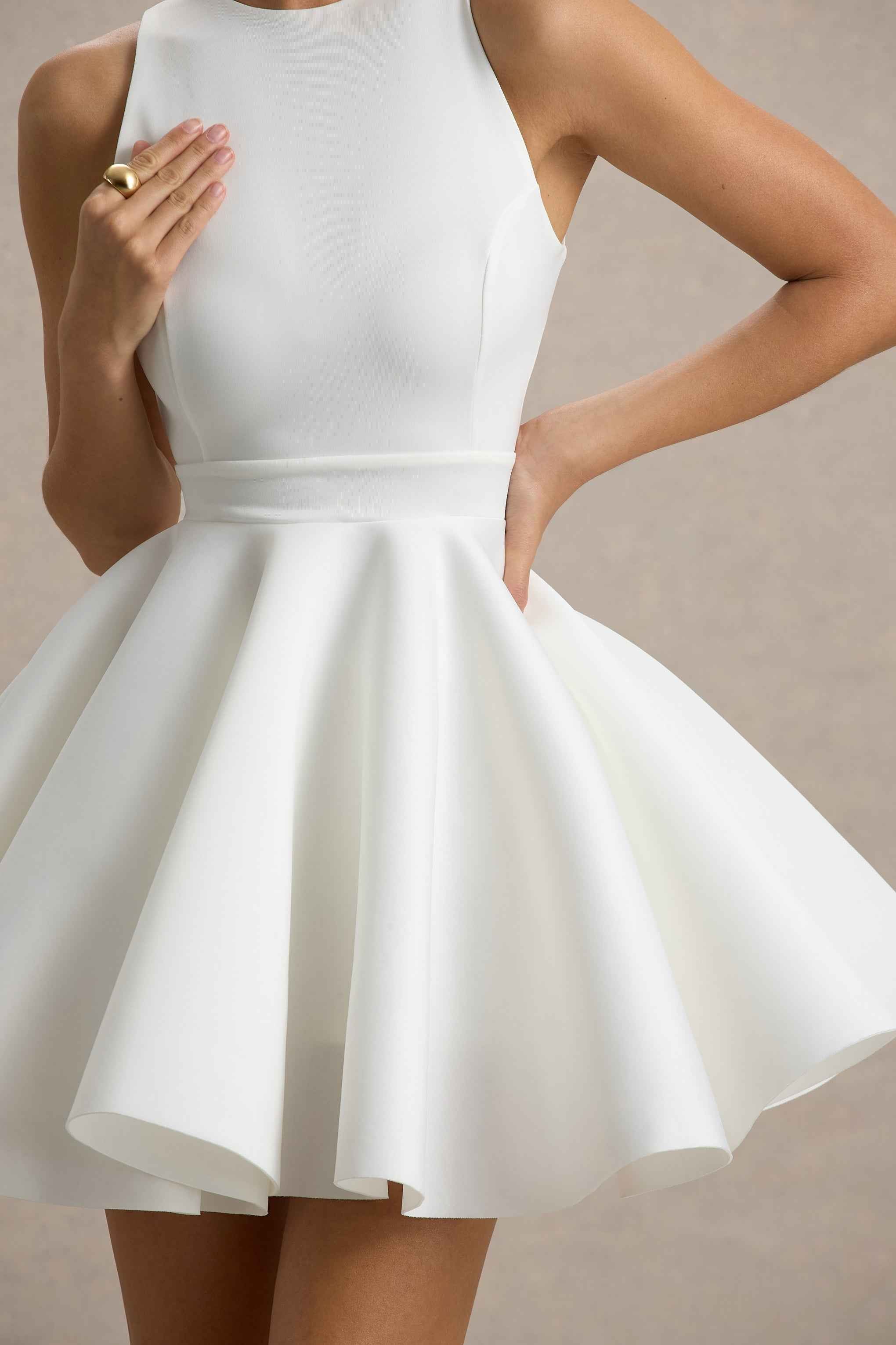 Waverly Mini Dress - White Racer-Neck Open-Back
