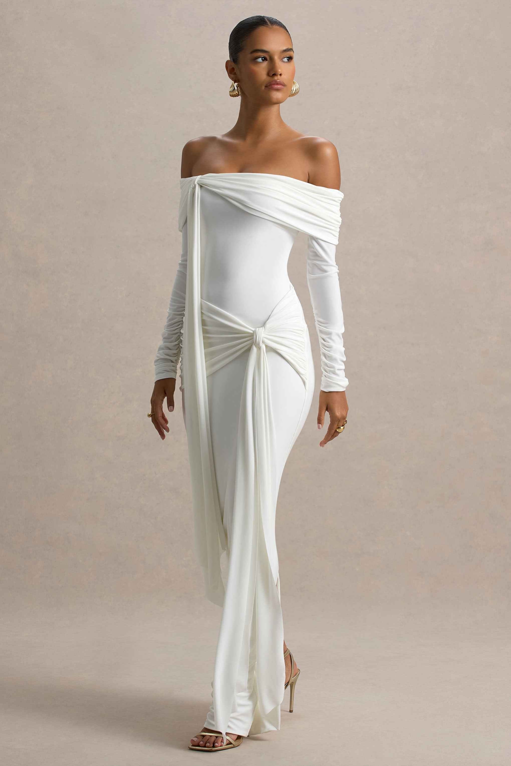 Jovie Maxi Dress - White Bardot Wrap