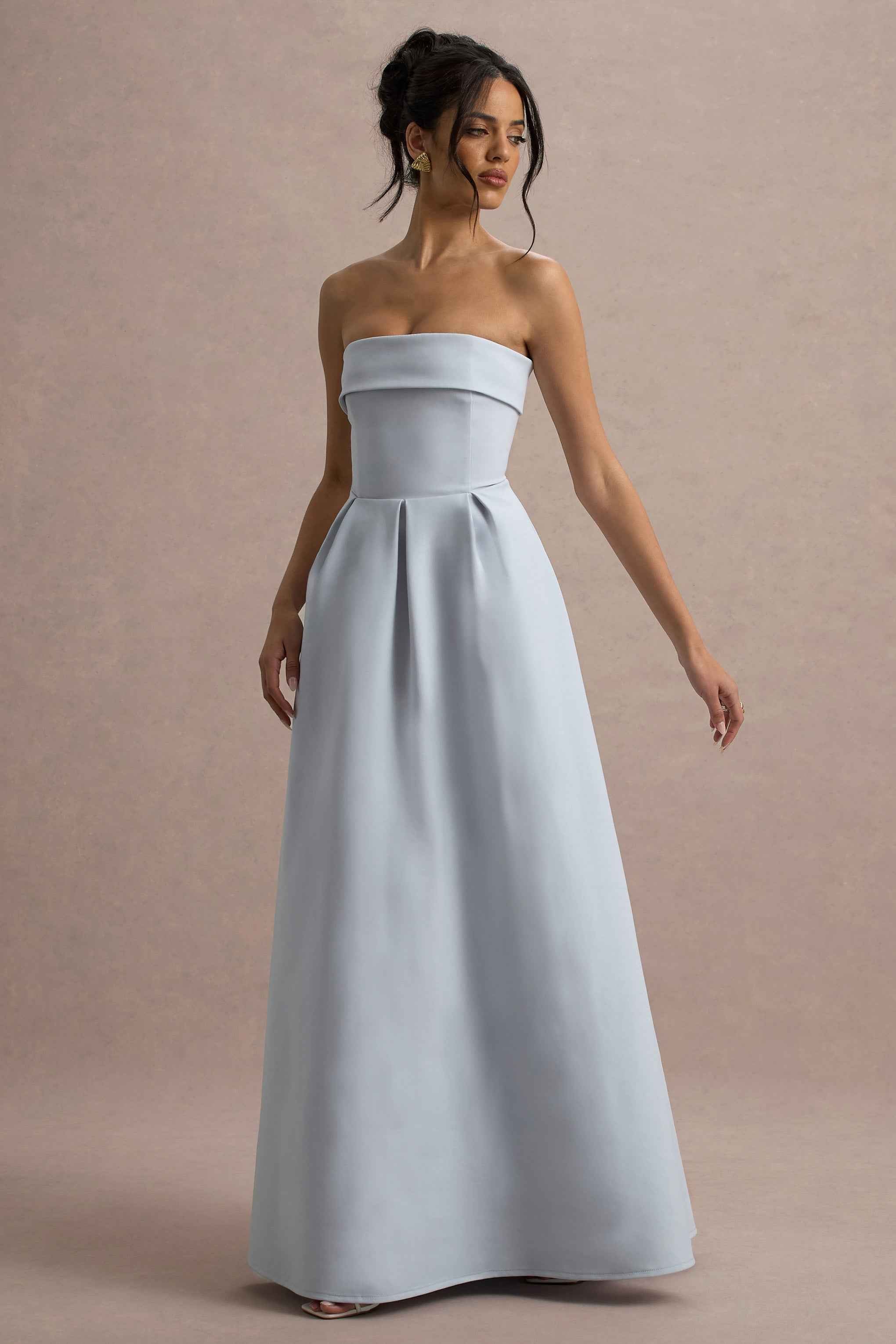 Powder Blue Bandeau Skater Maxi Dress