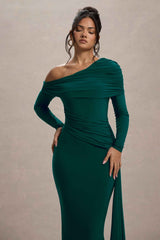 Valina Maxi Dress - Green Ruched Asymmetric