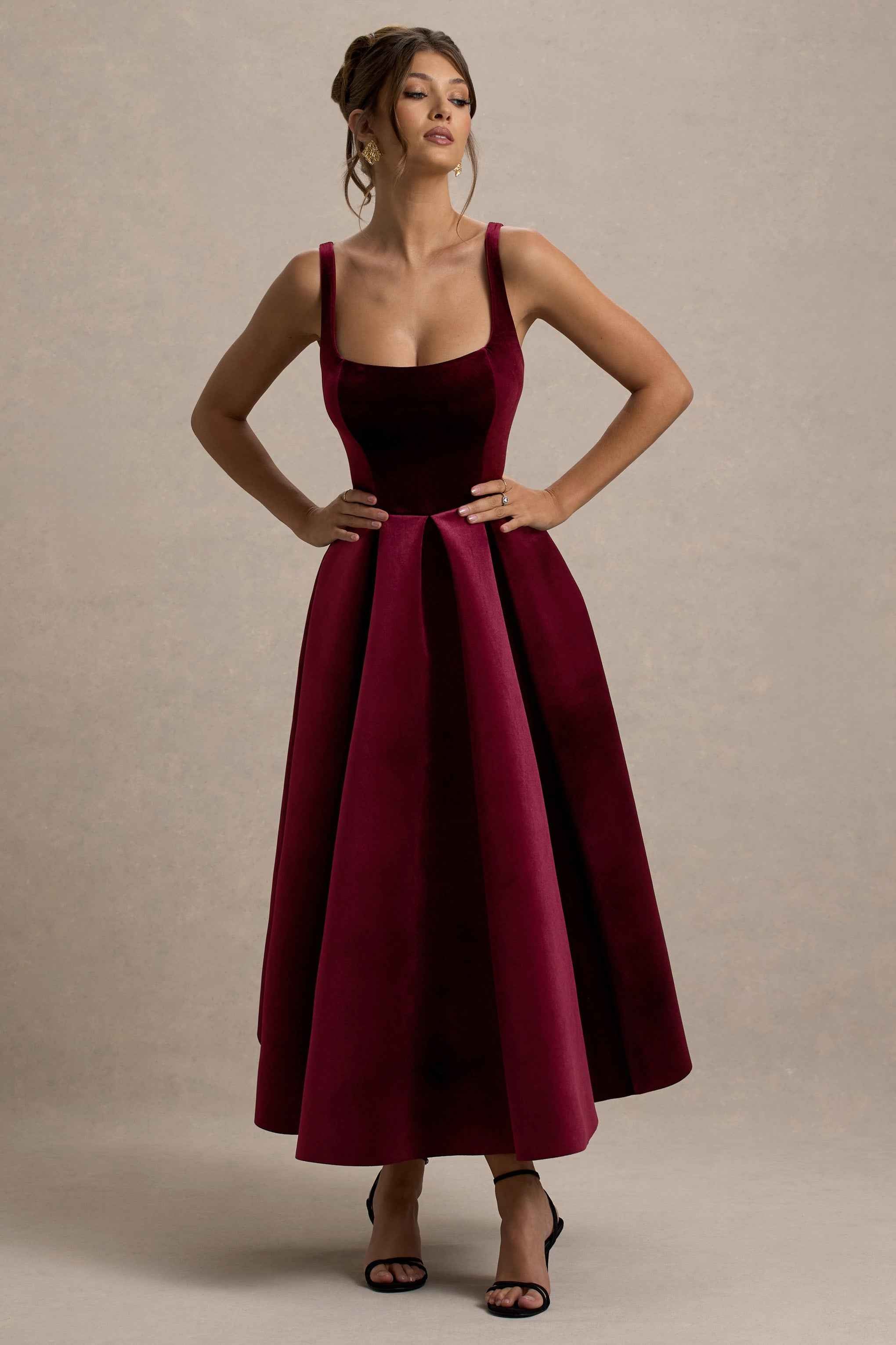 Francisca Midi Dress - Berry Velvet Strappy
