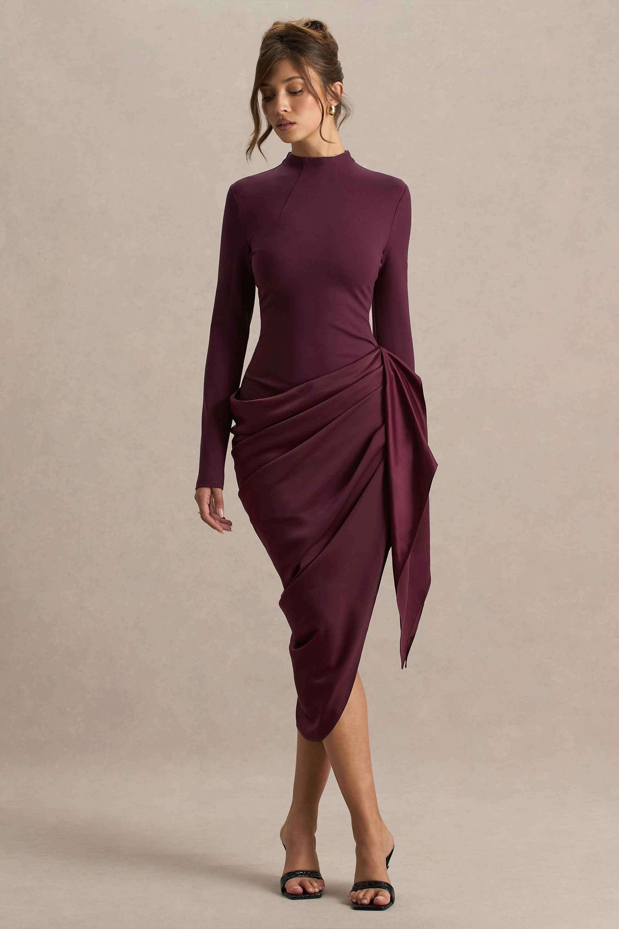 Raffie Midi Dress - Plum Satin Wrap