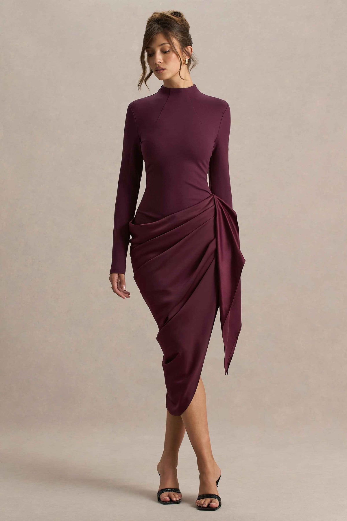 Raffie Midi Dress - Plum Satin Wrap