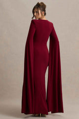 Claretta Maxi Dress - Berry Cape Sleeves