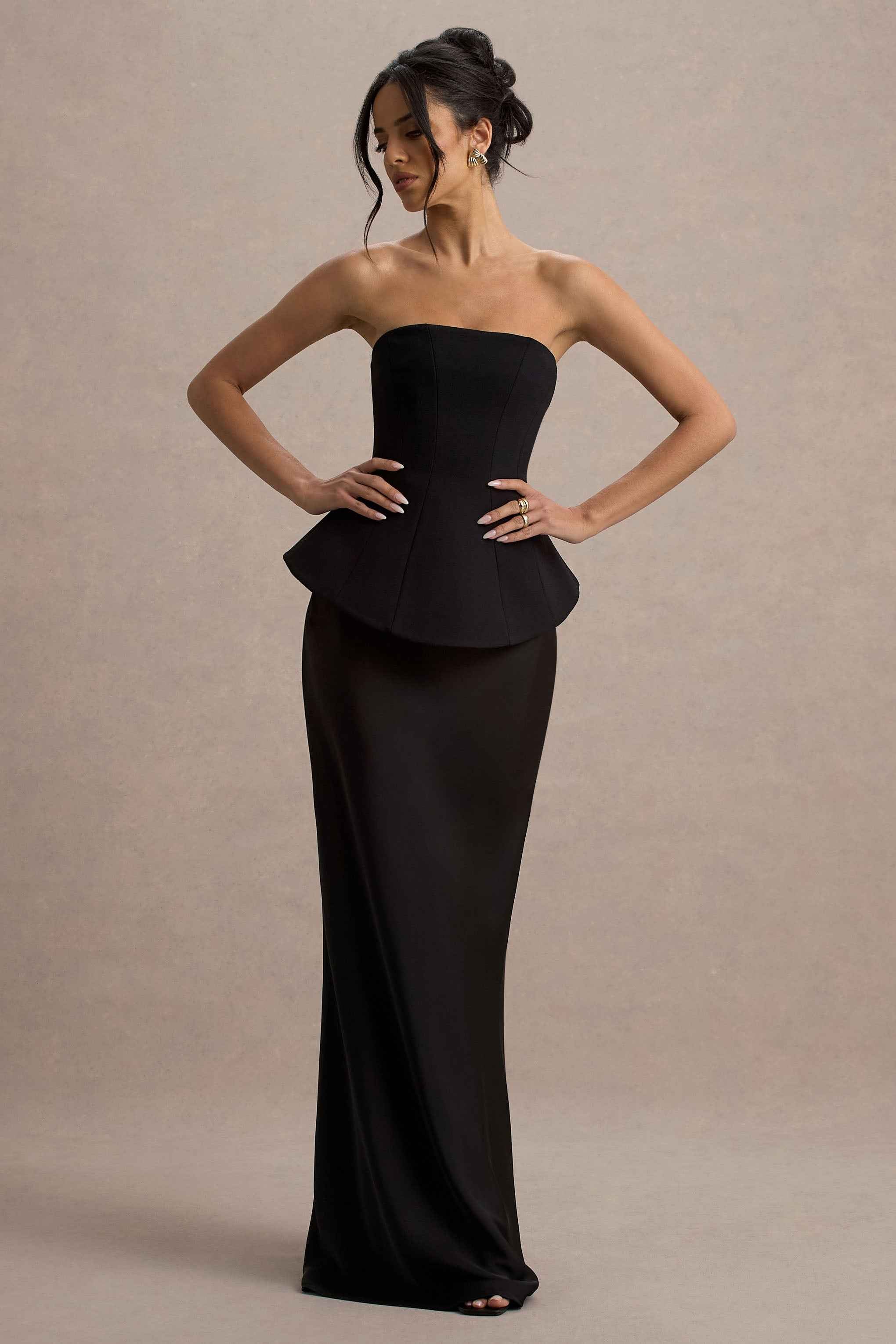 Ohio Maxi Dress - Black Strapless Satin