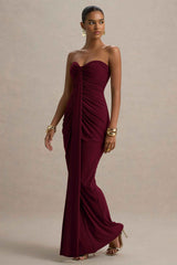 Ali Maxi Dress - Burgundy Ruched Wrap