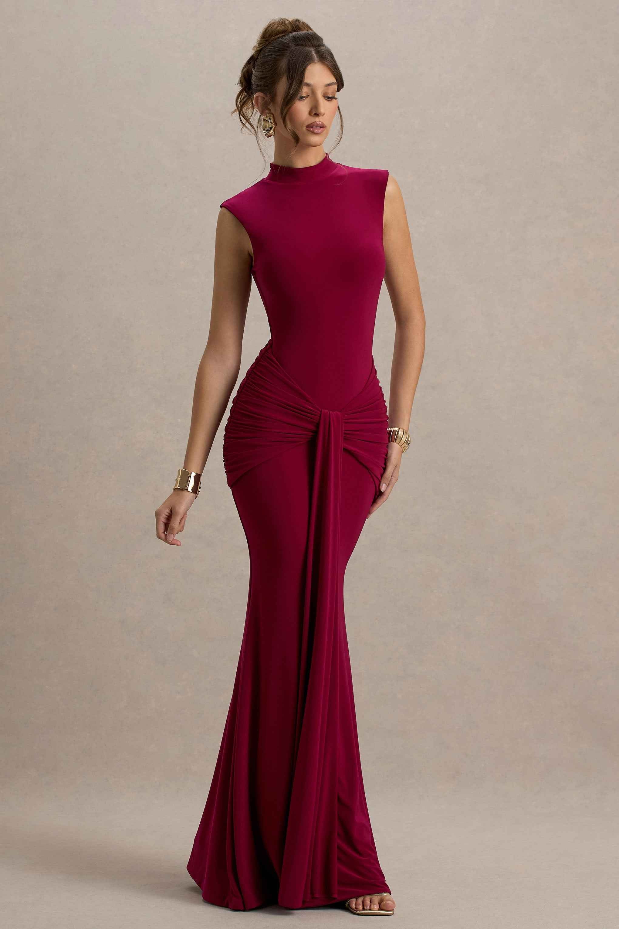 Graziana Maxi Dress - Burgundy Knot Detail