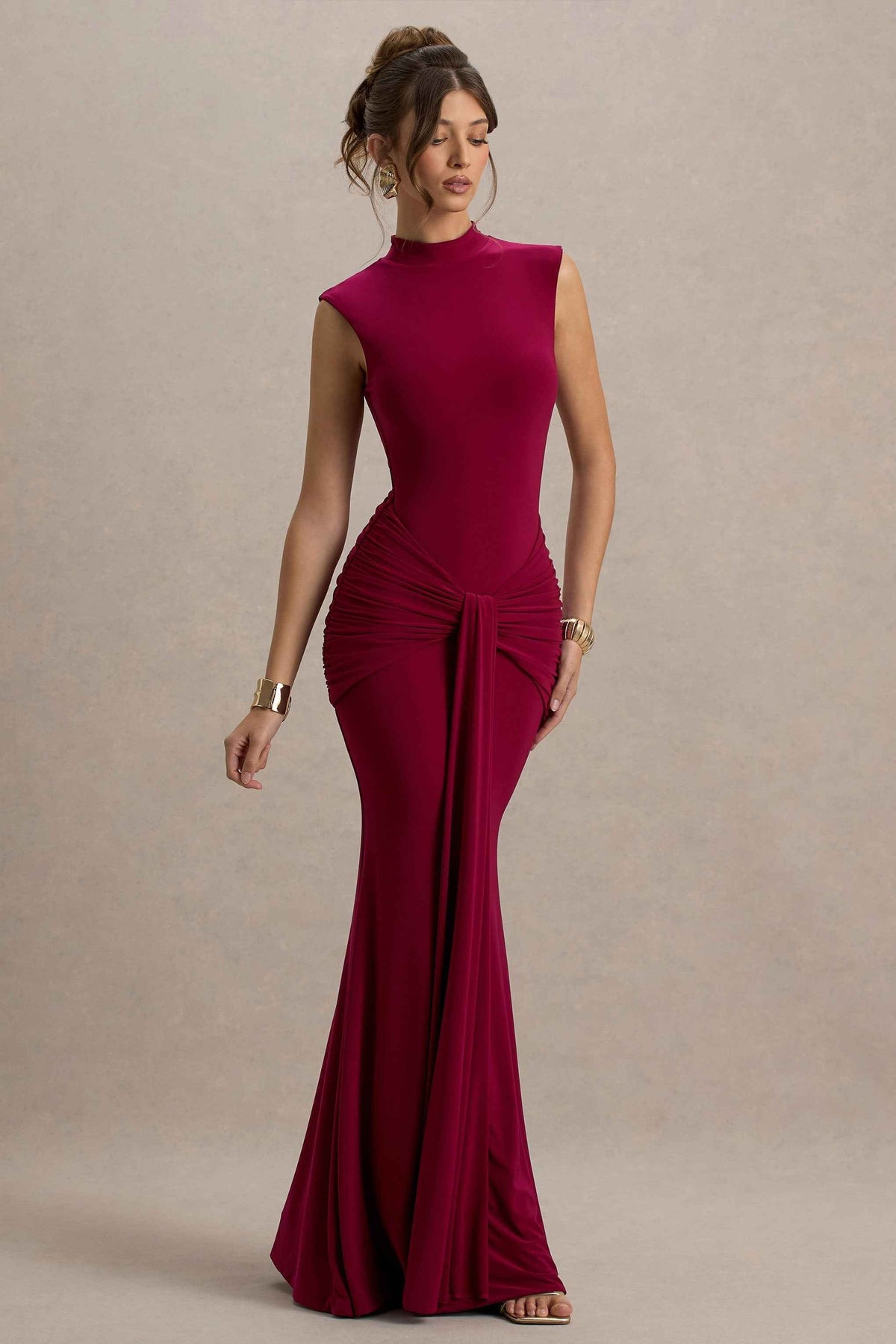 Graziana Maxi Dress - Burgundy Knot Detail